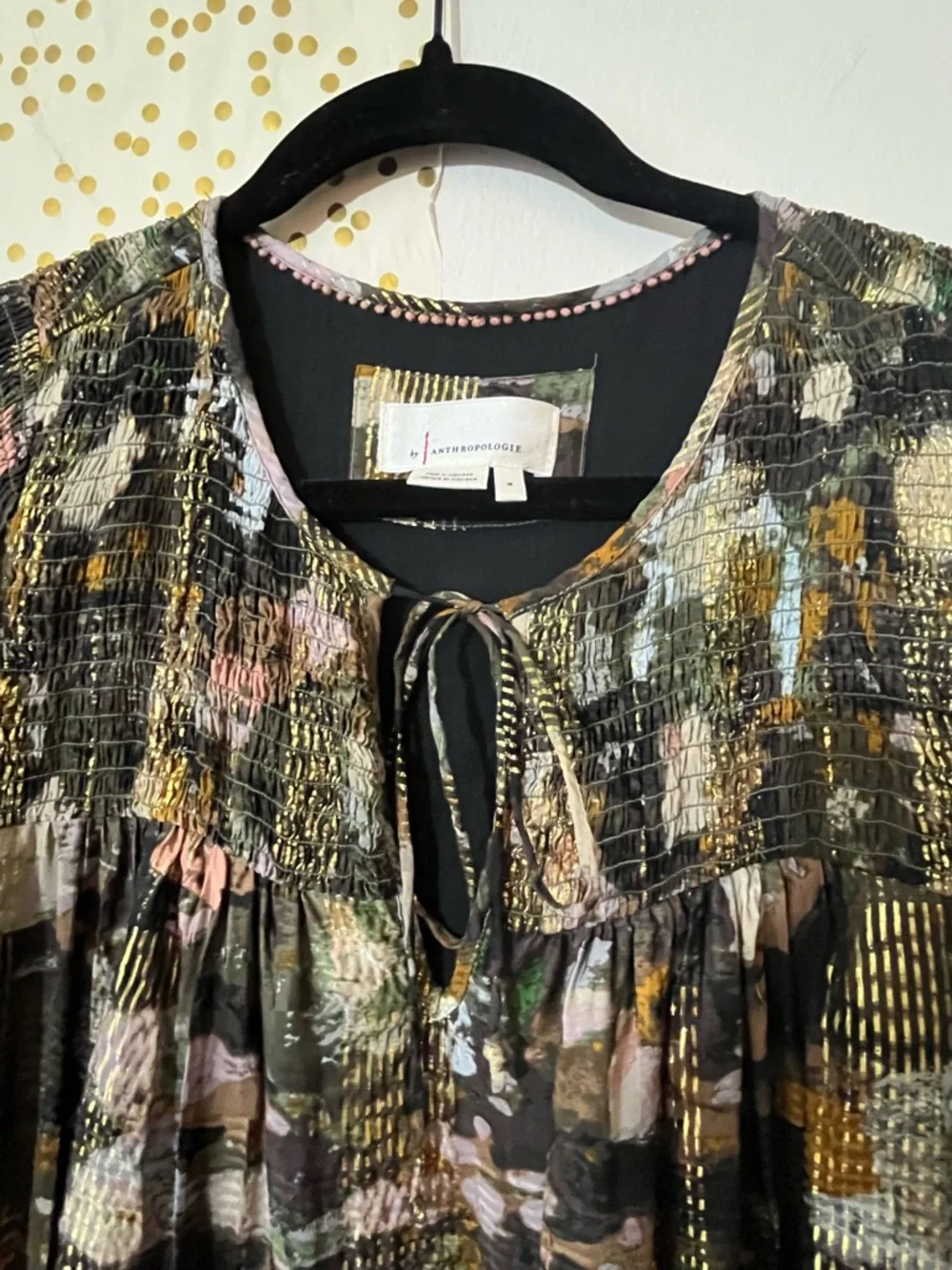 Anthropologie Multicolor Metallic Gold Long Sleeve Maxi Dress size Medium - Picture 9 of 12